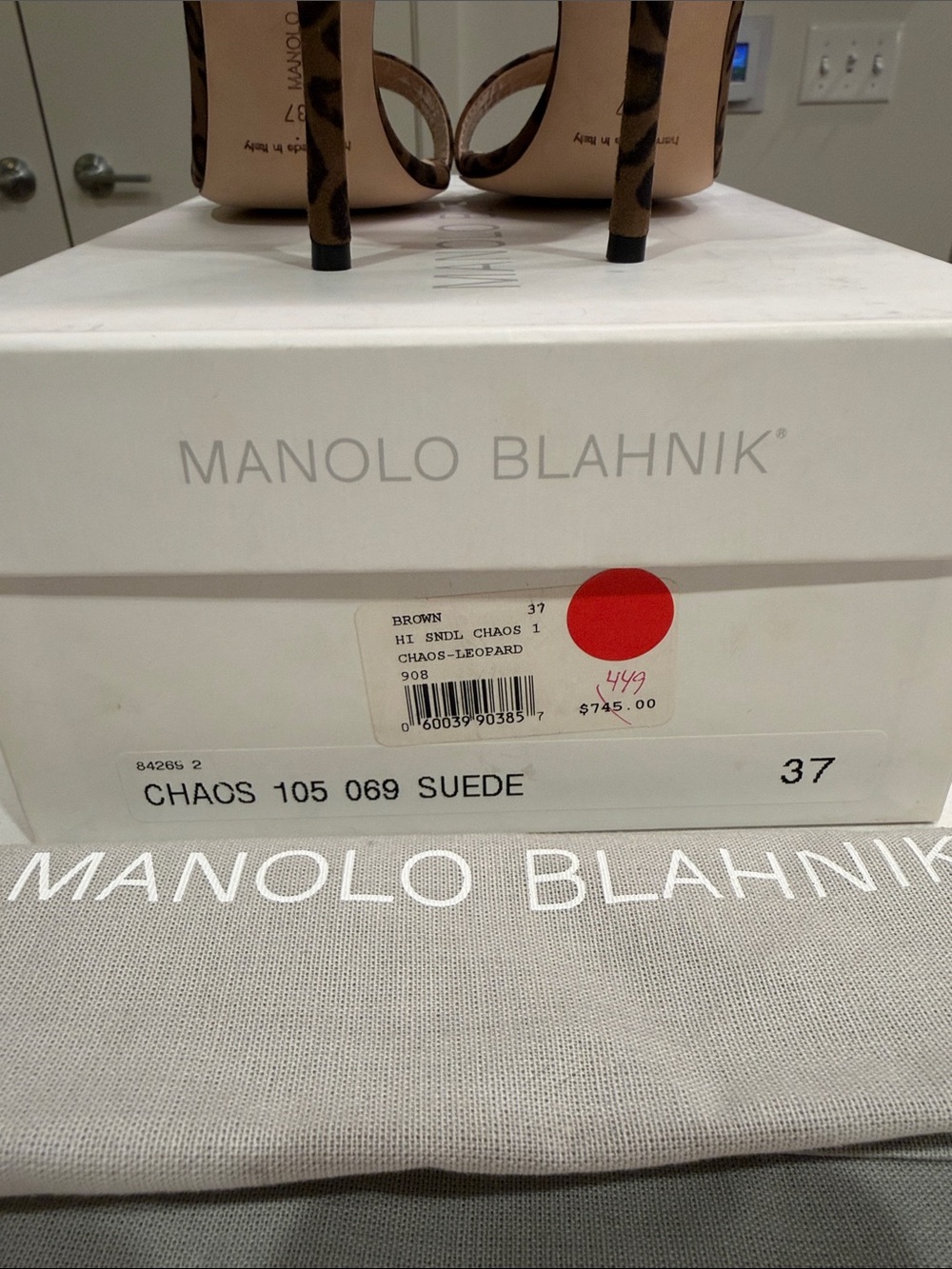 Manolo Blahnik NWT Chaos 105 Leopard Suede Ankle Strap Heels Size 37 - Picture 3 of 8